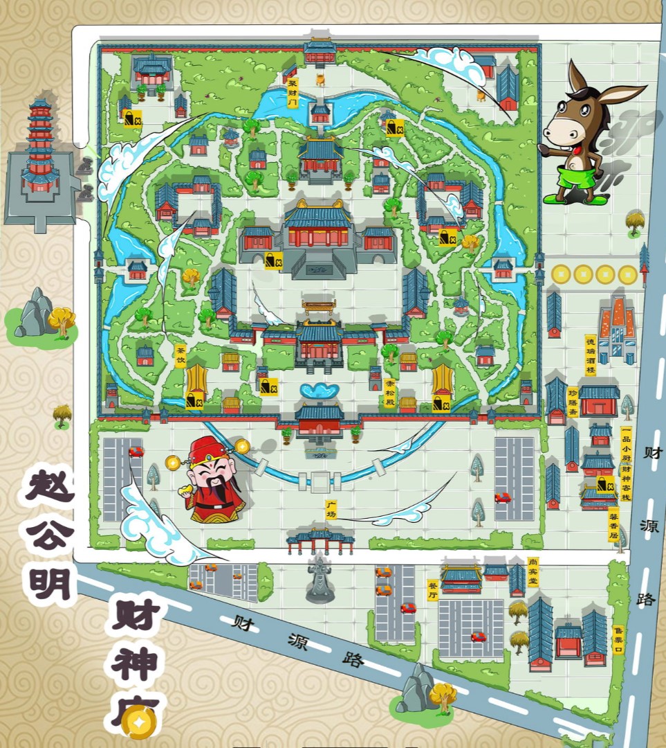 新龙镇寺庙类手绘地图